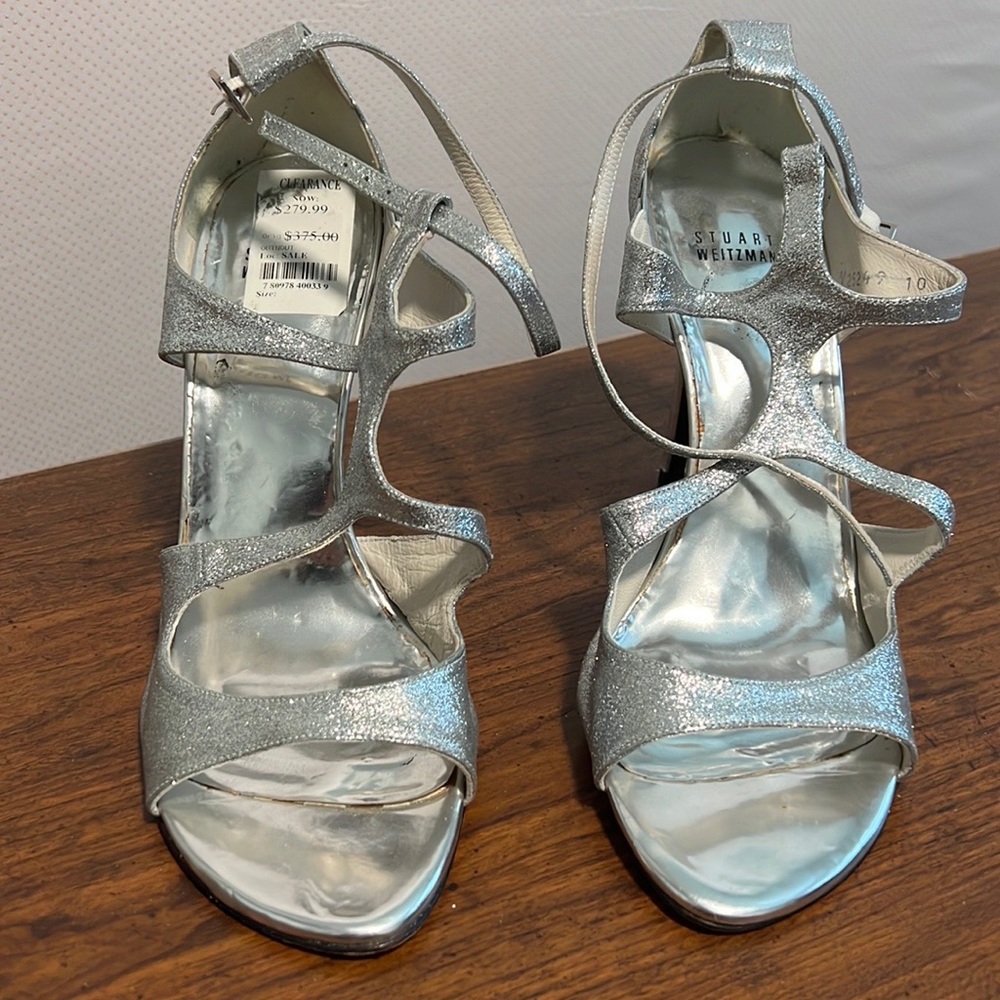 Stuart Weitzman silver glitter heels